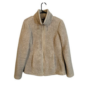 32 Degrees Heat Women’s Beige Fuzzy Full Zip Jacket High Neck Cozy Size XS